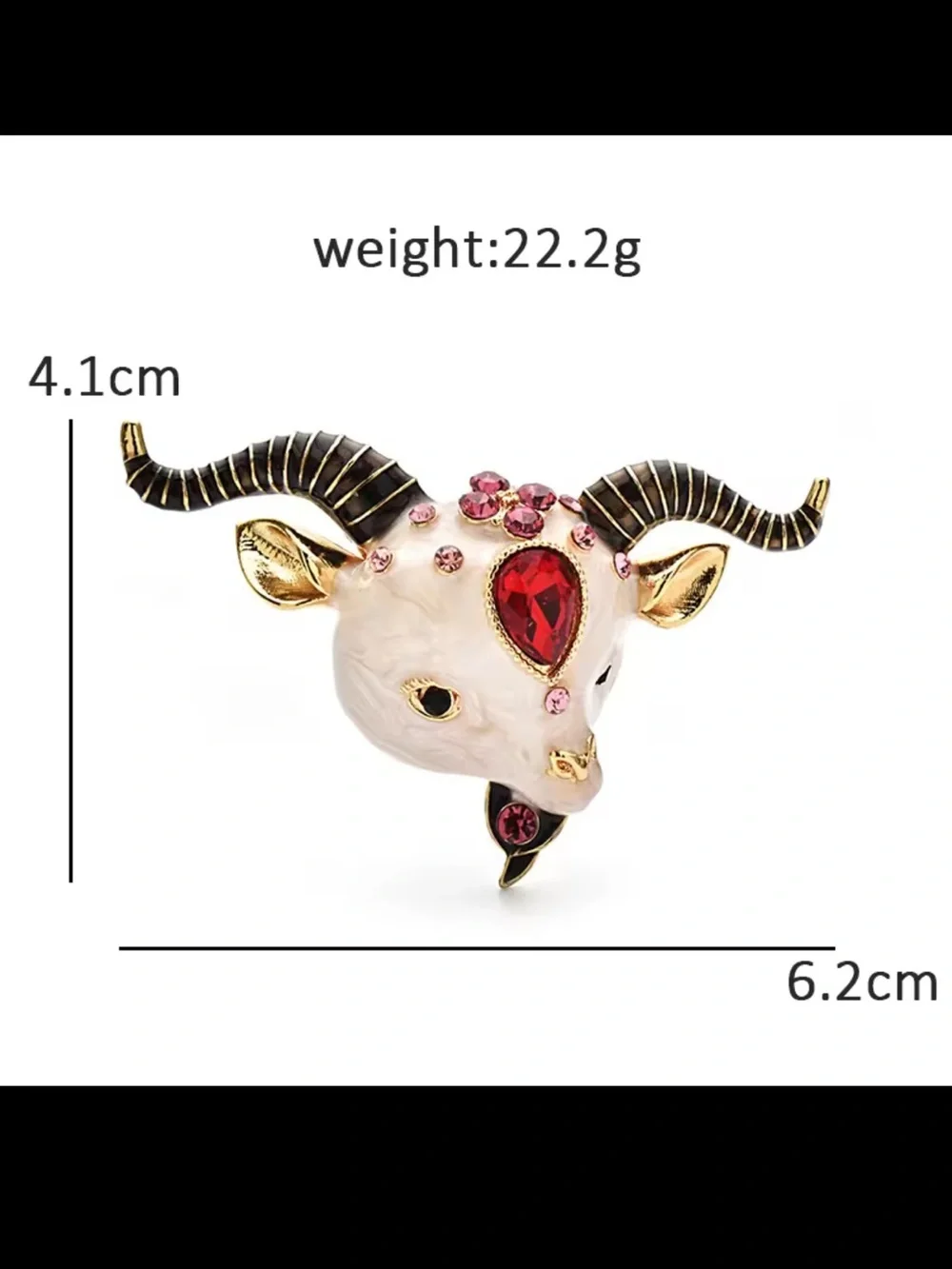 Luxury Ram Goat Head Red Ruby Crystal Brooch